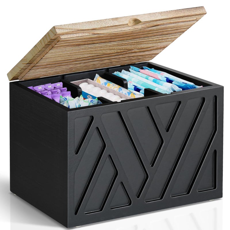 Jorkol Tampon Holder for Bathroom Decor  Feminine Product Organizer with Lid  Shark Week Tampon Storage  Wood Pad and Tampon Organizer for Toilet Organizer  Bathroom Accessories Box for Girl Stuff - Image 1